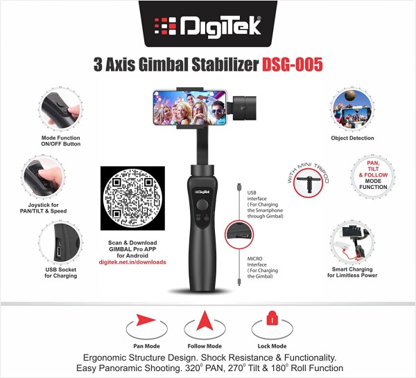 Digitek 3 Axis Gimbal Stablizer For Smartphones DSG 005