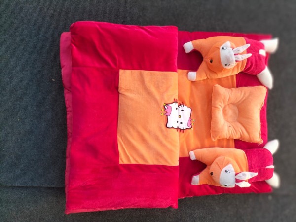 2 Blankets with one Pillow and two toys Red color