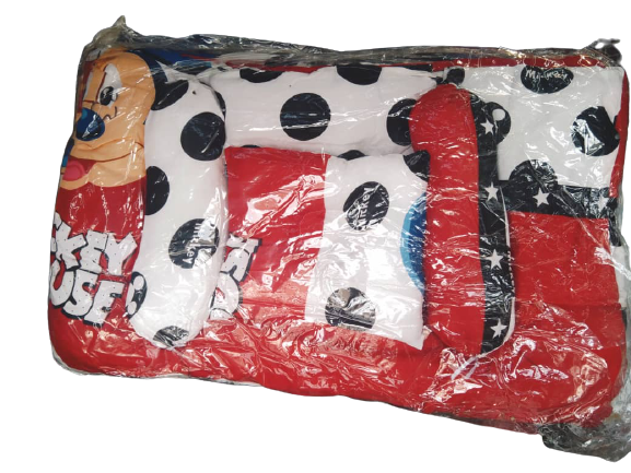 1 Cotton Bedding with 1 blanket, 3 pillow Mickey mouse print Red color