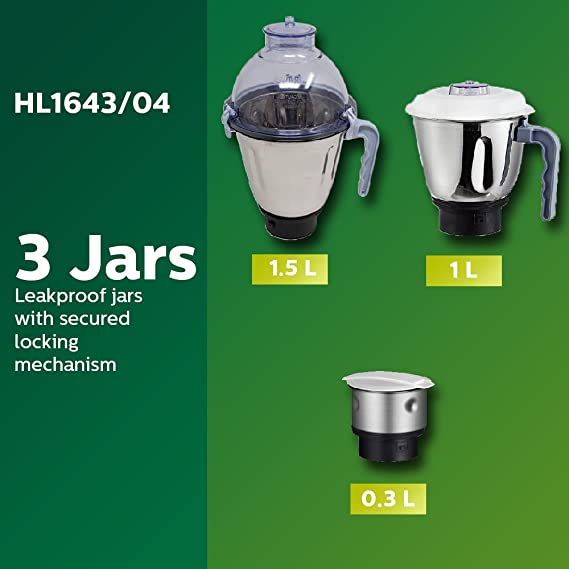 Philips HL1643/04 600-Watt Mixer Grinder with 3 Jars