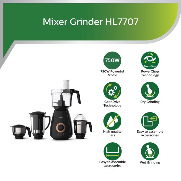 PHILIPS HL7707/00 750W Mixer Grinder with 4 Jars